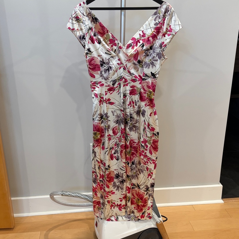 Maggy London Pink and White Floral Midi Dress